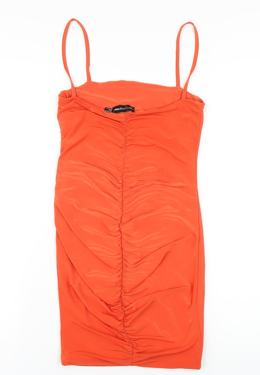 PRETTYLITTLETHING Womens Orange Polyester Mini Size 4 Square Neck Pullover