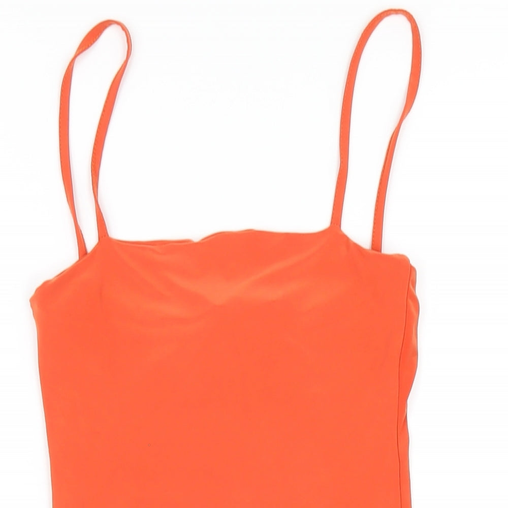 PRETTYLITTLETHING Womens Orange Polyester Mini Size 4 Square Neck Pullover