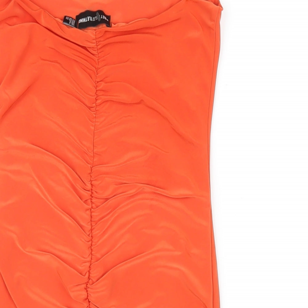 PRETTYLITTLETHING Womens Orange Polyester Mini Size 4 Square Neck Pullover