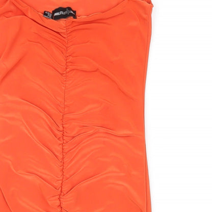 PRETTYLITTLETHING Womens Orange Polyester Mini Size 4 Square Neck Pullover