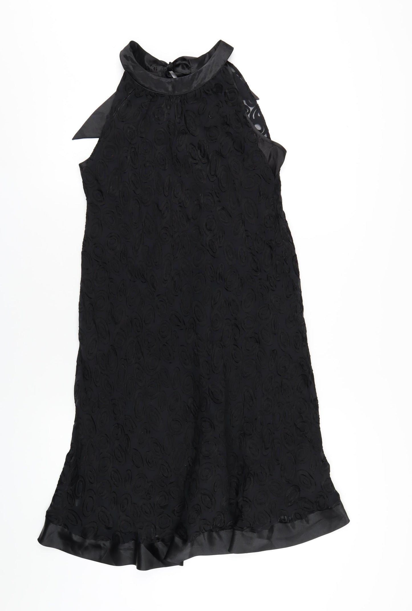 Definitions Womens Black Silk A-Line Size 12 Round Neck Tie