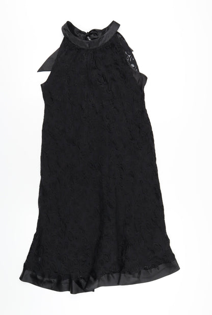 Definitions Womens Black Silk A-Line Size 12 Round Neck Tie