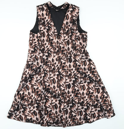 Definitions Womens Pink Geometric Polyester A-Line Size 18 Round Neck Zip