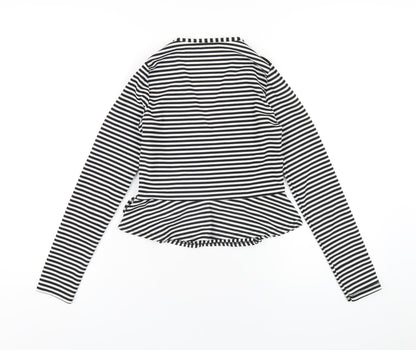 Boohoo Womens Black Striped Polyester Wrap T-Shirt Size 10 V-Neck