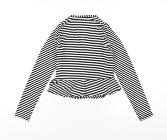 Boohoo Womens Black Striped Polyester Wrap T-Shirt Size 10 V-Neck