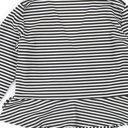 Boohoo Womens Black Striped Polyester Wrap T-Shirt Size 10 V-Neck