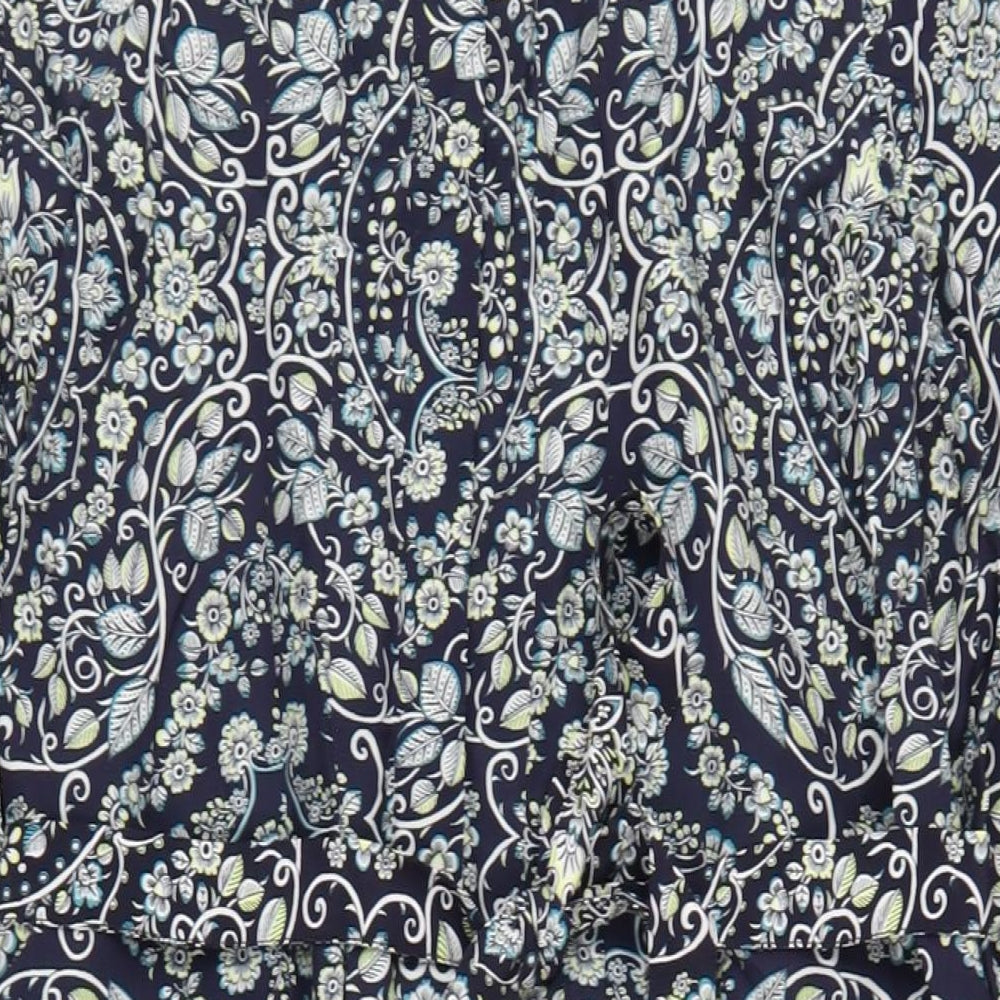 Phase Eight Womens Blue Geometric Viscose A-Line Size 16 Mock Neck Button