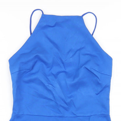 Stradivarius Womens Blue Viscose Mini Size M Square Neck Pullover