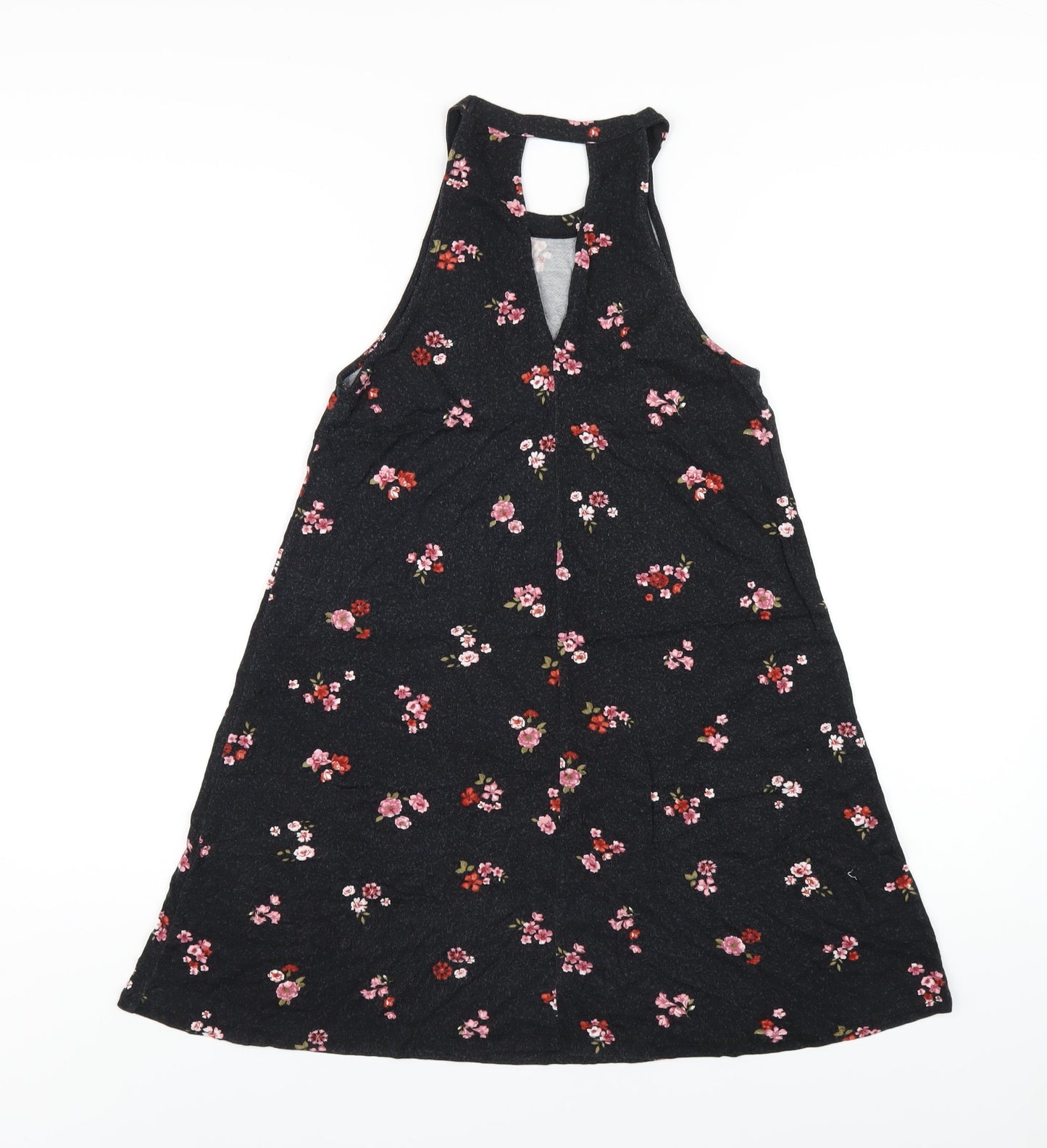 Pull&Bear Womens Black Floral Viscose A-Line Size S Round Neck Pullover