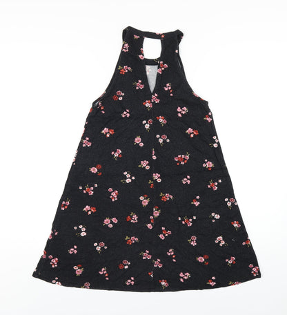 Pull&Bear Womens Black Floral Viscose A-Line Size S Round Neck Pullover