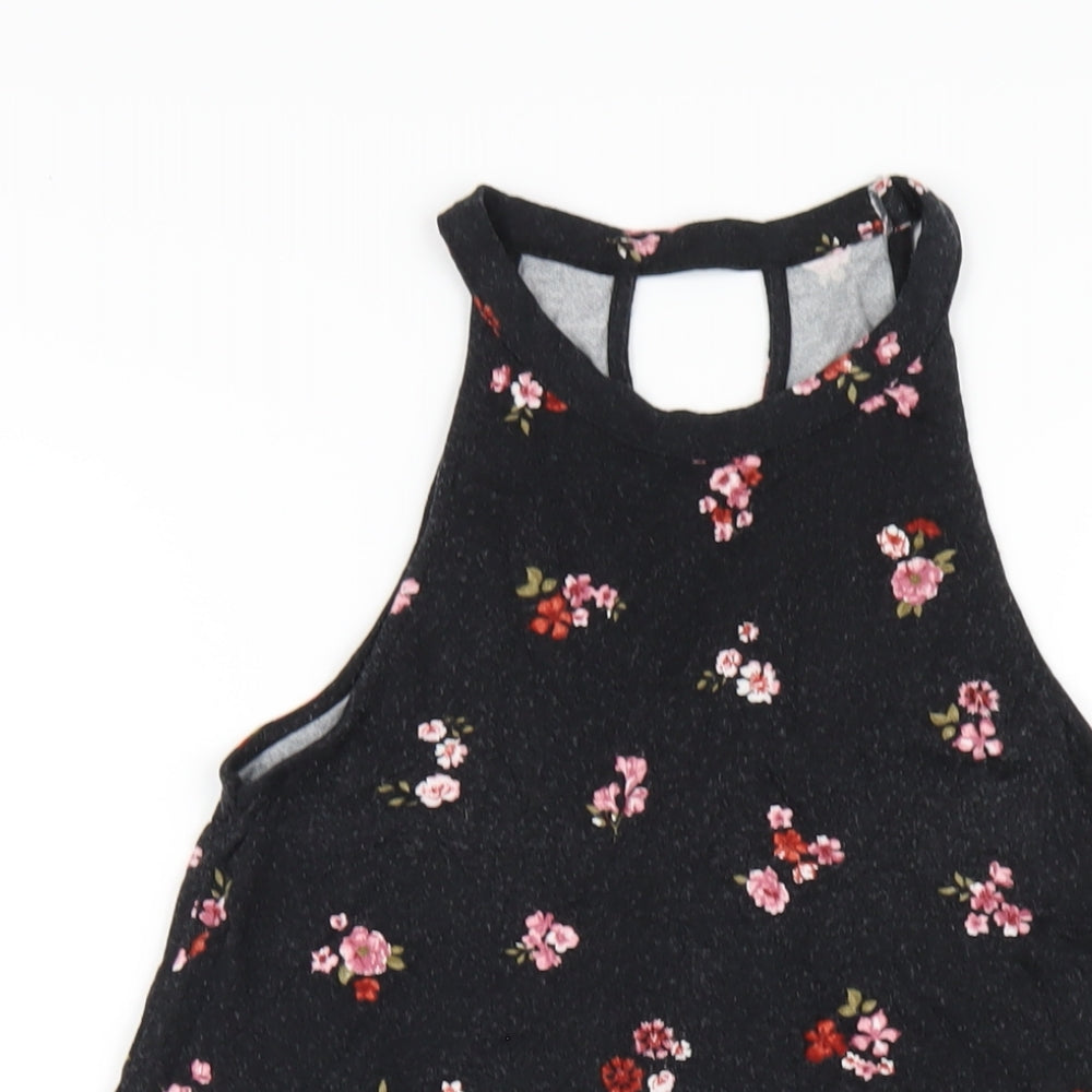 Pull&Bear Womens Black Floral Viscose A-Line Size S Round Neck Pullover