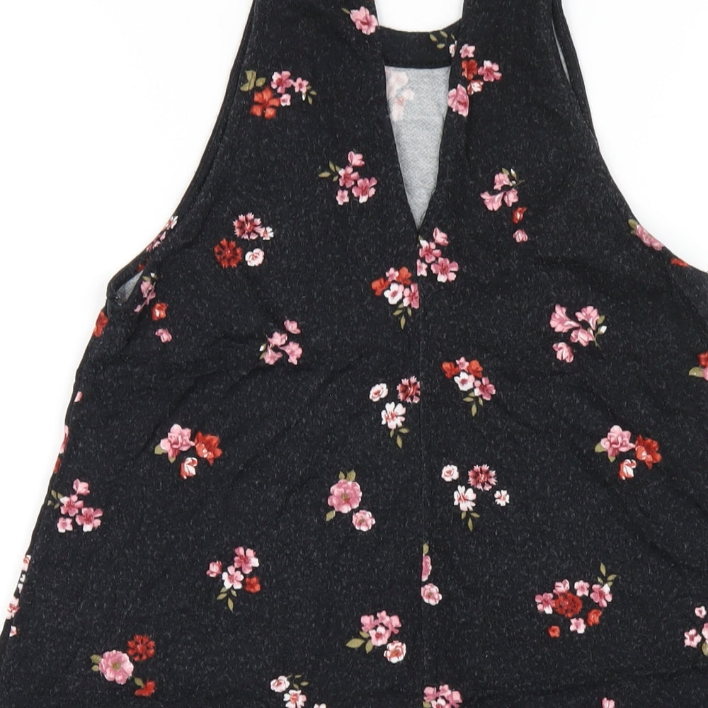 Pull&Bear Womens Black Floral Viscose A-Line Size S Round Neck Pullover