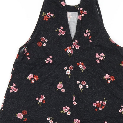 Pull&Bear Womens Black Floral Viscose A-Line Size S Round Neck Pullover