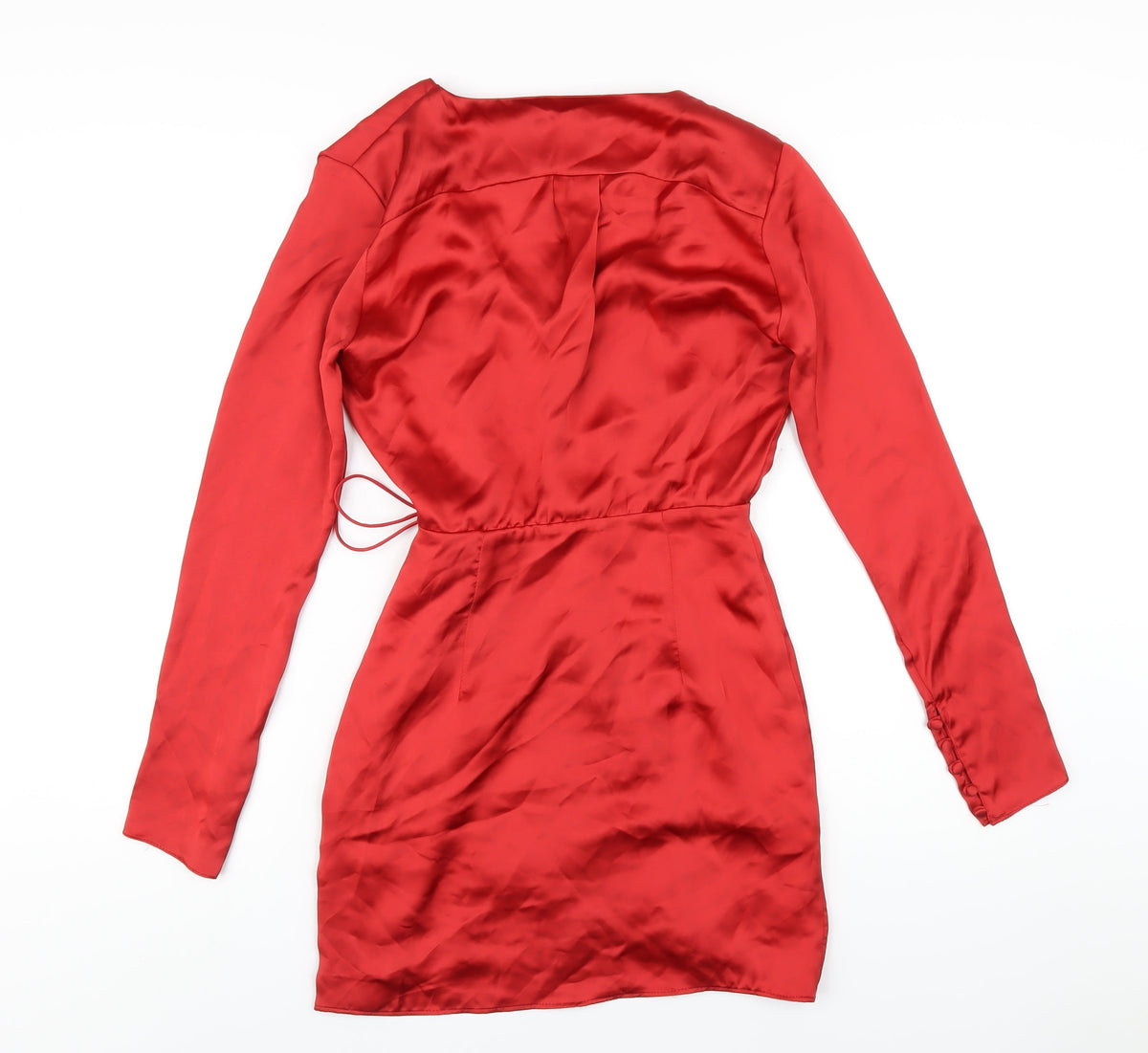 Zara Womens Red Polyester A-Line Size XS V-Neck Button