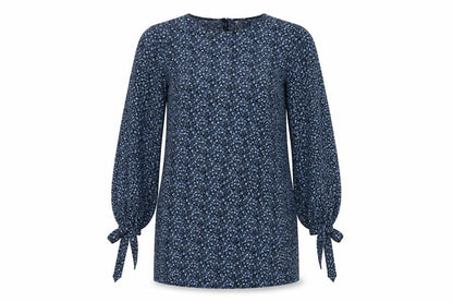 H&M Womens Blue Floral Polyester A-Line Size 8 Round Neck Button