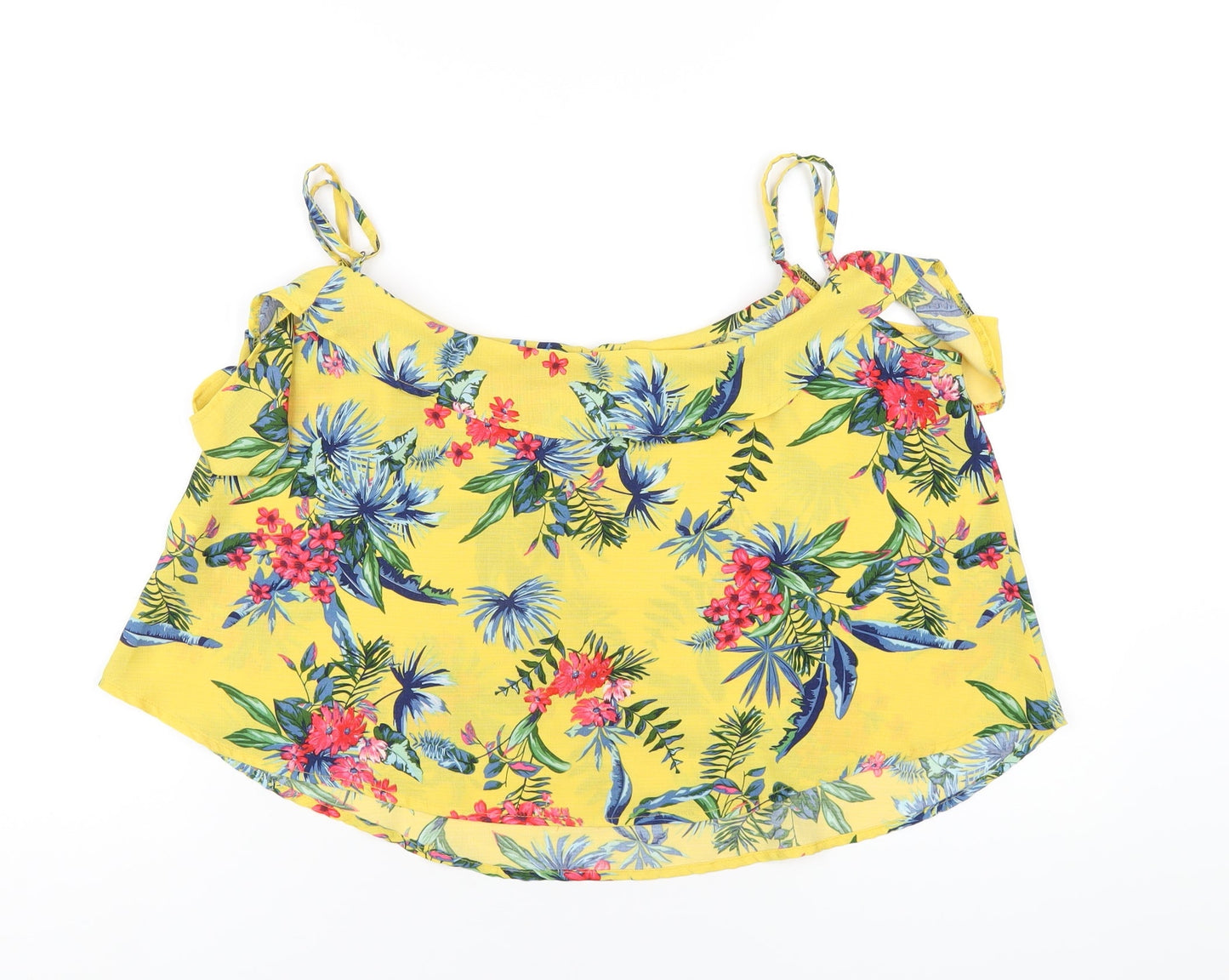 Settimana Womens Yellow Floral Polyester Camisole T-Shirt Size M Round Neck