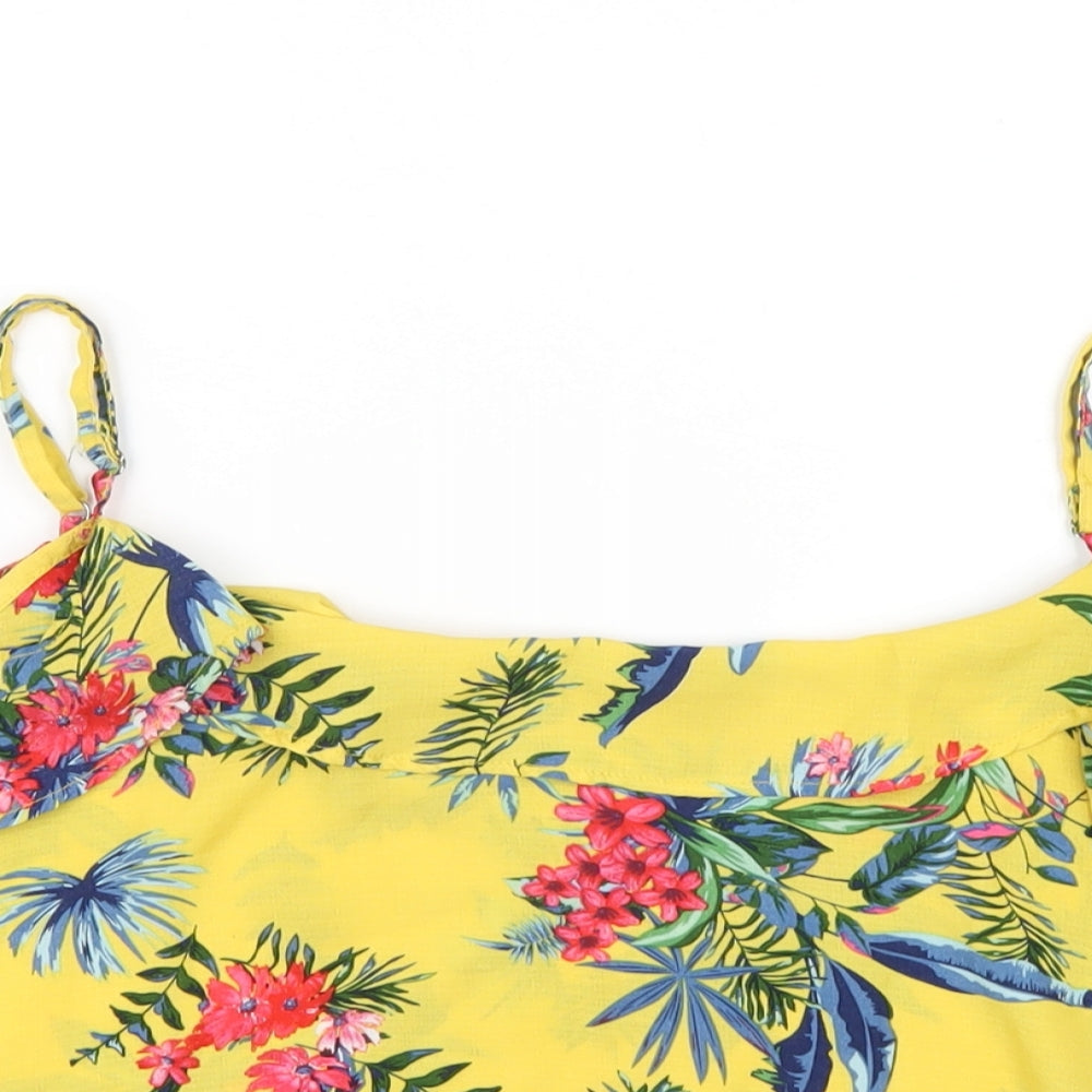 Settimana Womens Yellow Floral Polyester Camisole T-Shirt Size M Round Neck