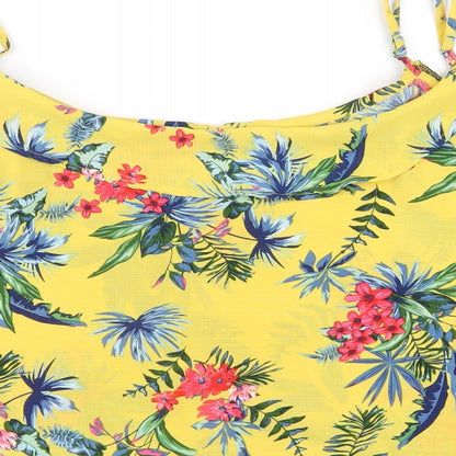 Settimana Womens Yellow Floral Polyester Camisole T-Shirt Size M Round Neck