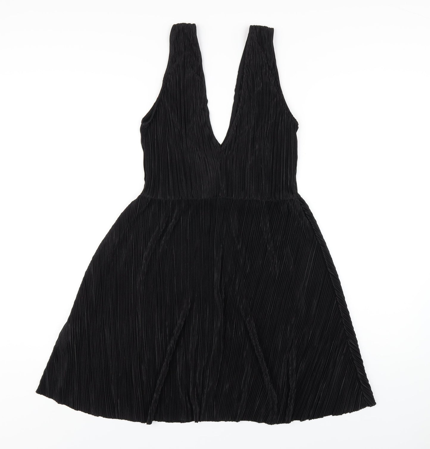 H&M Womens Black Polyester A-Line Size 10 V-Neck Pullover - Pleated