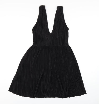 H&M Womens Black Polyester A-Line Size 10 V-Neck Pullover - Pleated