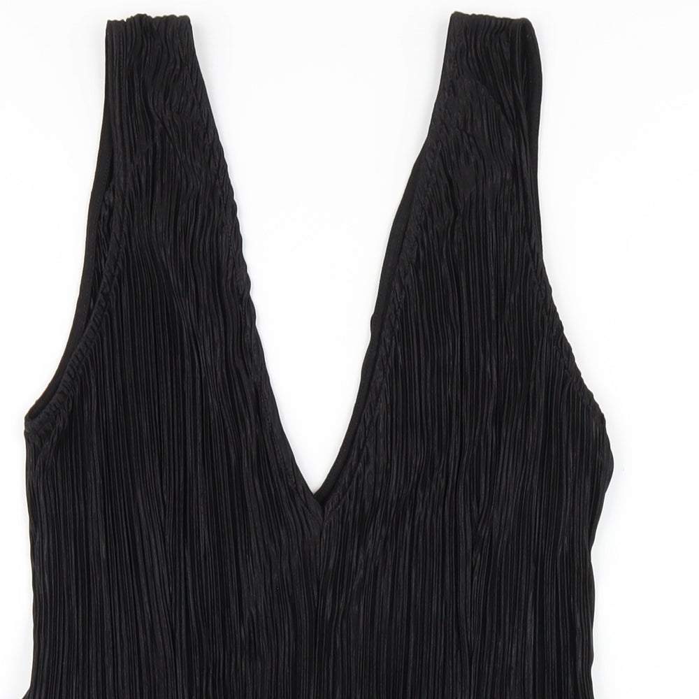 H&M Womens Black Polyester A-Line Size 10 V-Neck Pullover - Pleated