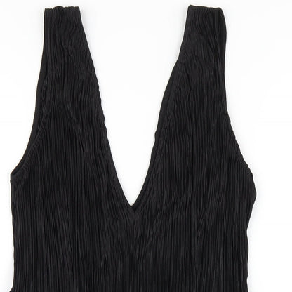 H&M Womens Black Polyester A-Line Size 10 V-Neck Pullover - Pleated