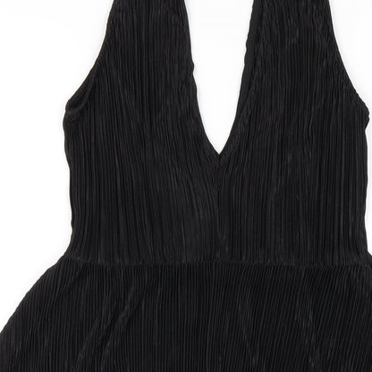 H&M Womens Black Polyester A-Line Size 10 V-Neck Pullover - Pleated