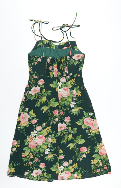 Commense Womens Green Floral Polyester A-Line Size L Sweetheart Zip