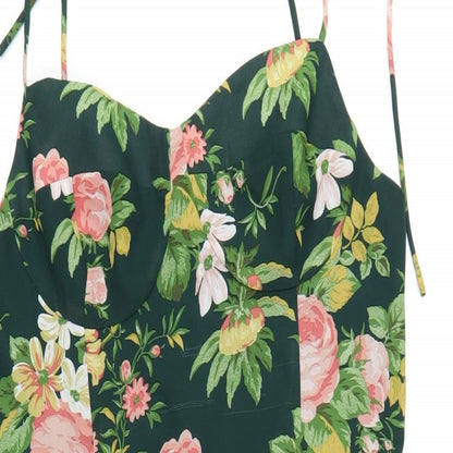 Commense Womens Green Floral Polyester A-Line Size L Sweetheart Zip