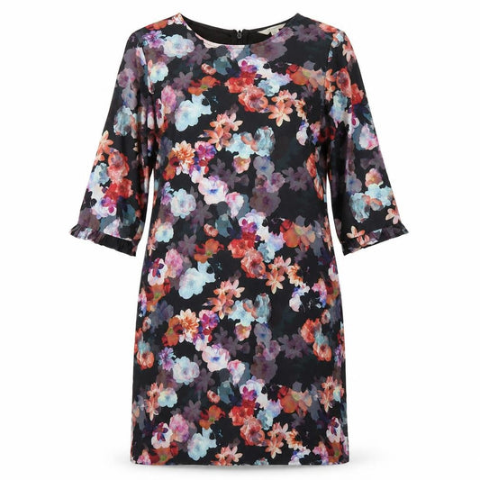 Yumi Womens Black Floral Polyester A-Line Size 12 Round Neck Zip