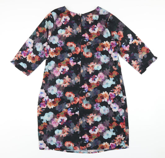 Yumi Womens Black Floral Polyester A-Line Size 12 Round Neck Zip
