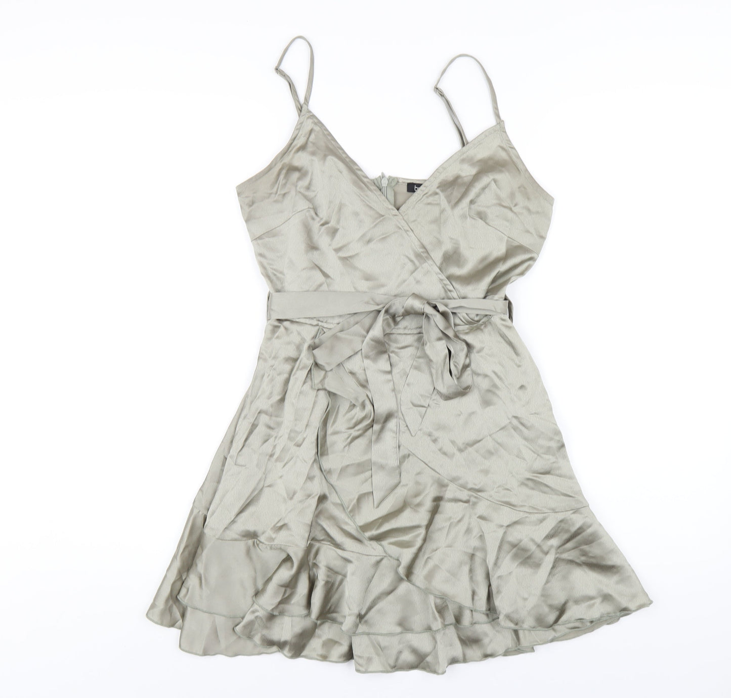 Boohoo Womens Green Polyester A-Line Size 10 V-Neck Zip