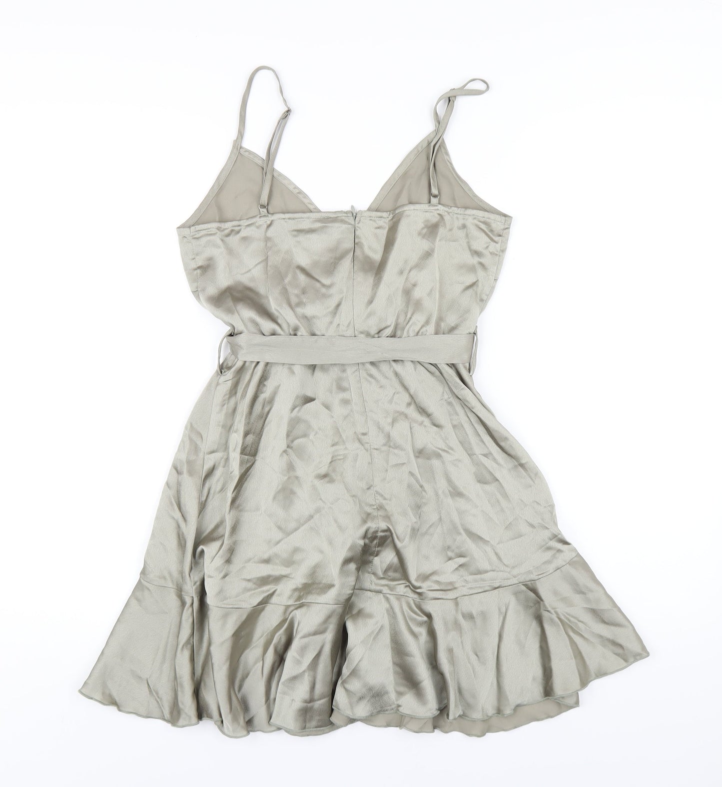 Boohoo Womens Green Polyester A-Line Size 10 V-Neck Zip