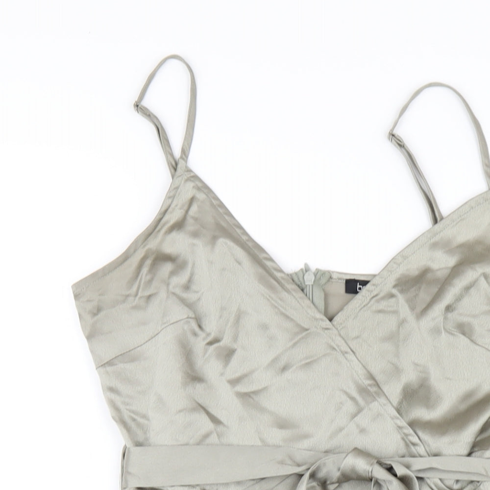 Boohoo Womens Green Polyester A-Line Size 10 V-Neck Zip