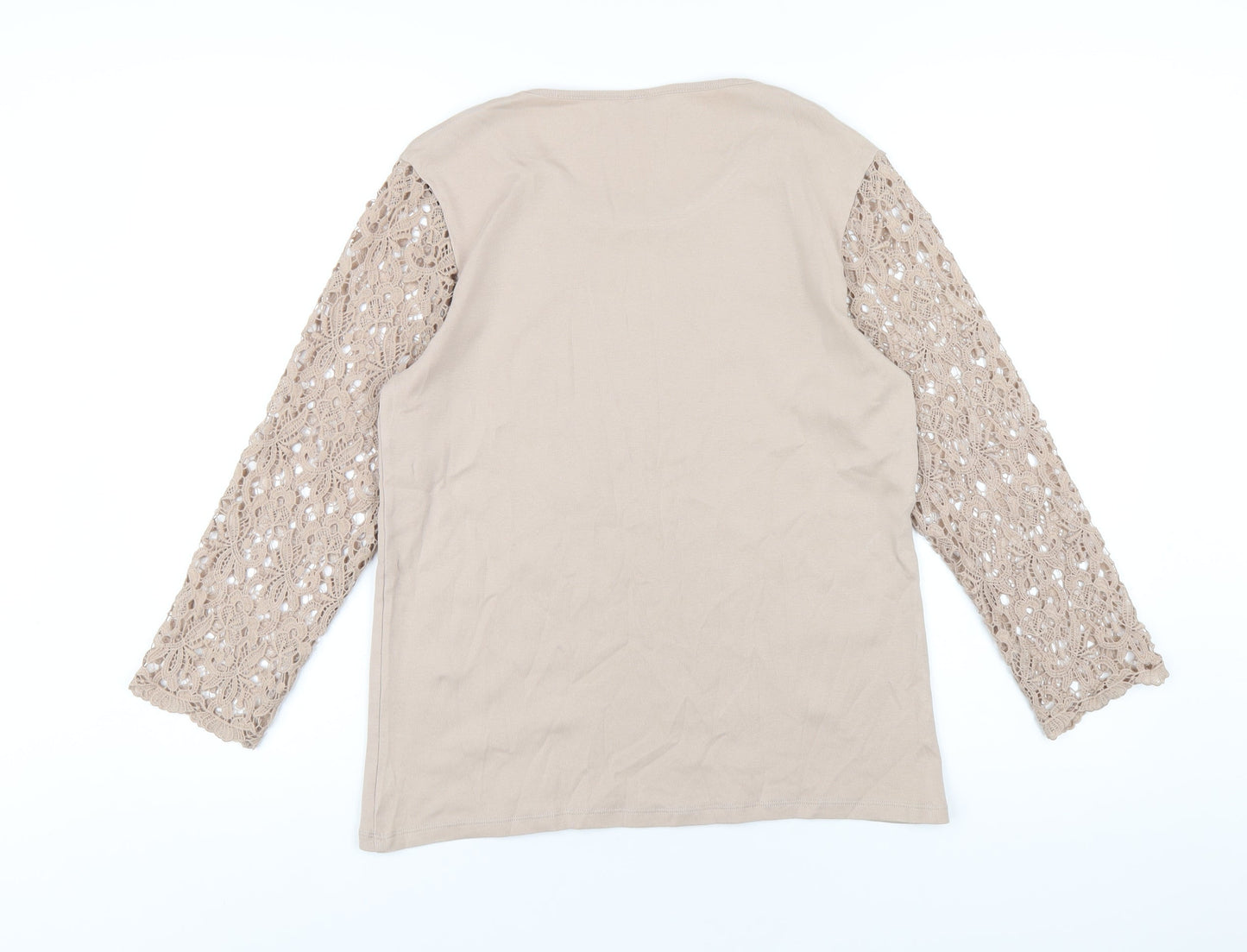 CC Womens Beige Cotton Basic T-Shirt Size M Round Neck