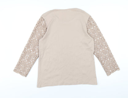 CC Womens Beige Cotton Basic T-Shirt Size M Round Neck