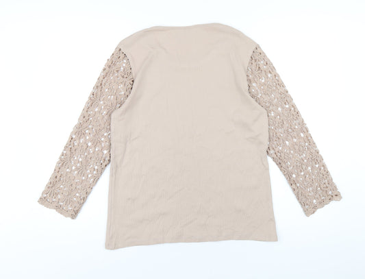 CC Womens Beige Cotton Basic T-Shirt Size M Round Neck