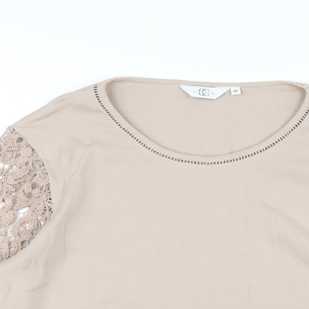 CC Womens Beige Cotton Basic T-Shirt Size M Round Neck