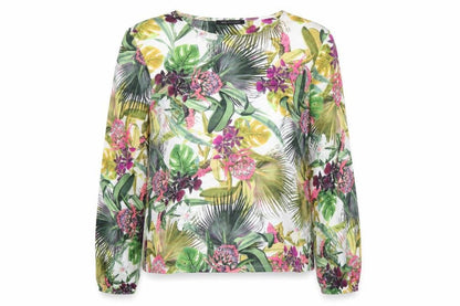 marksand Womens Multicoloured Floral Patent Leather Basic T-Shirt Size 12 Round Neck