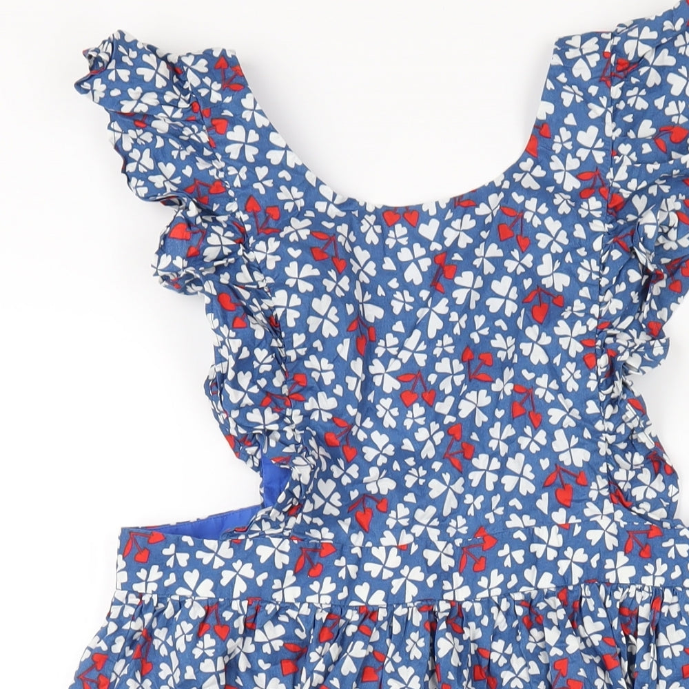 Bonpoint Womens Blue Geometric Cotton A-Line Size 10 Round Neck Button