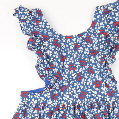 Bonpoint Womens Blue Geometric Cotton A-Line Size 10 Round Neck Button