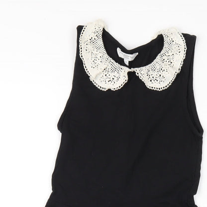 New Look Womens Black Cotton A-Line Size 6 Collared Pullover