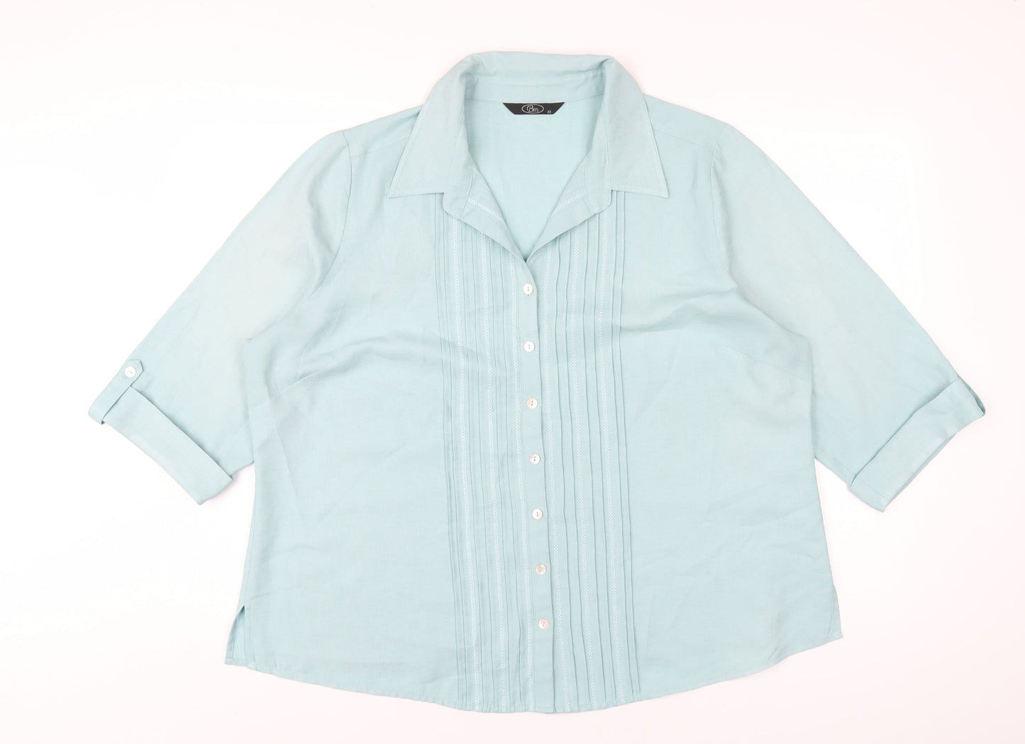 Bonmarché Womens Blue Polyester Basic Button-Up Size 22 Collared