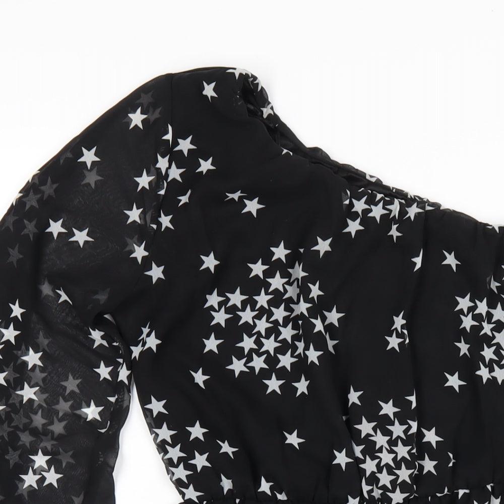 New Look Womens Black Geometric Polyester A-Line Size 8 One Shoulder Pullover