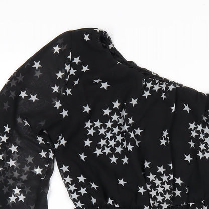 New Look Womens Black Geometric Polyester A-Line Size 8 One Shoulder Pullover
