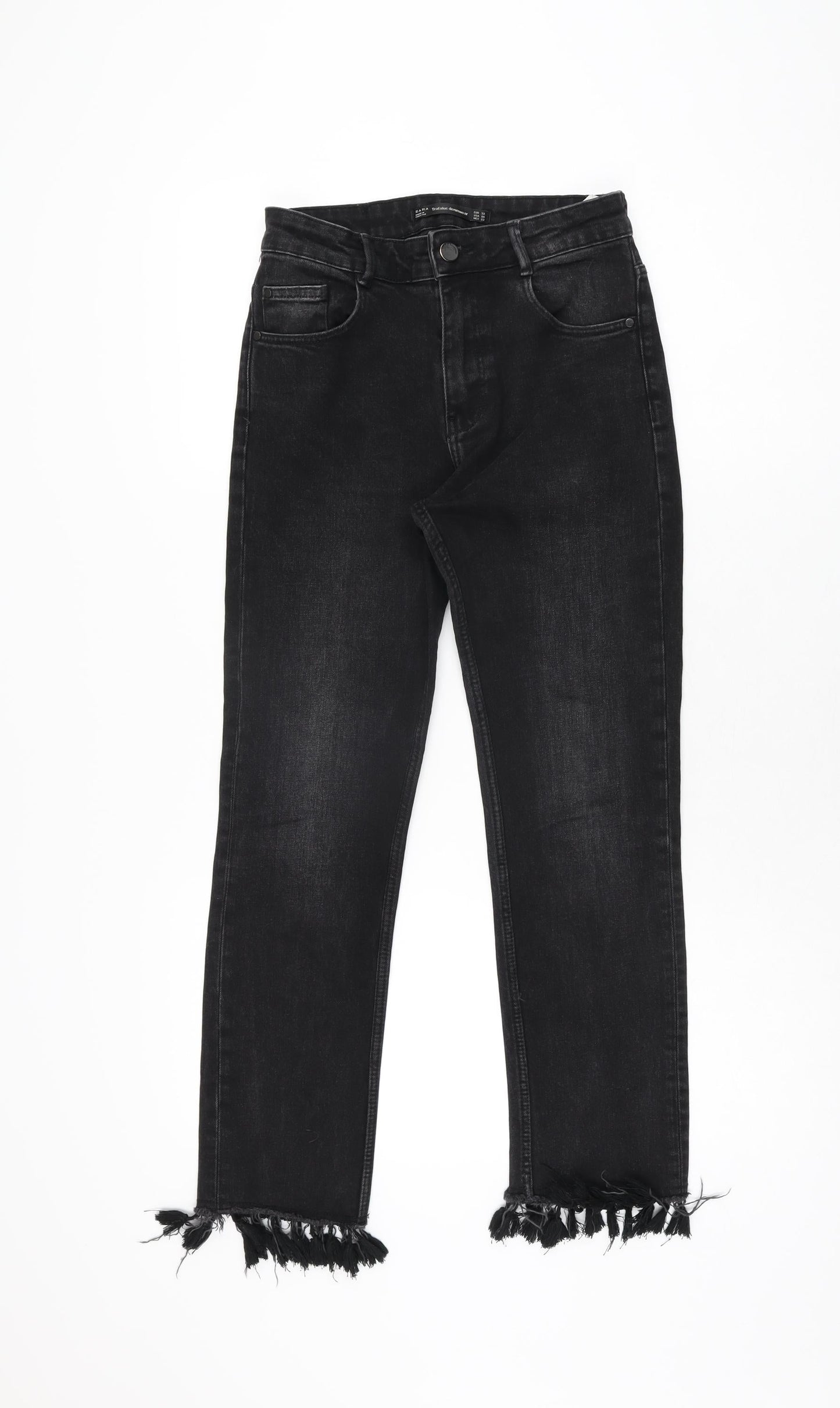 Zara Womens Black Cotton Skinny Jeans Size 4 L25.5 in Regular Zip