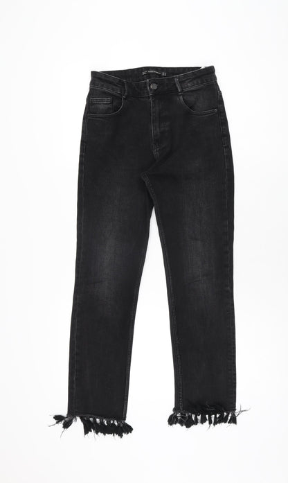 Zara Womens Black Cotton Skinny Jeans Size 4 L25.5 in Regular Zip