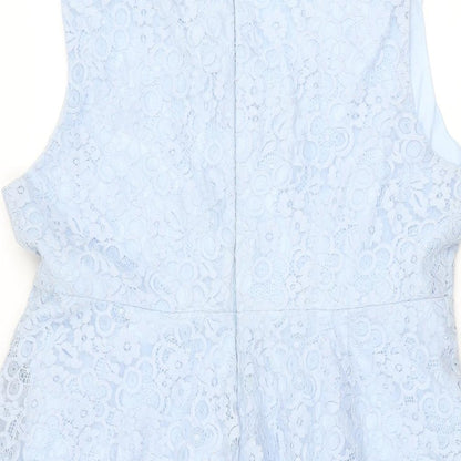 Yumi Womens Blue Floral Polyester Skater Dress Size 12 V-Neck Zip