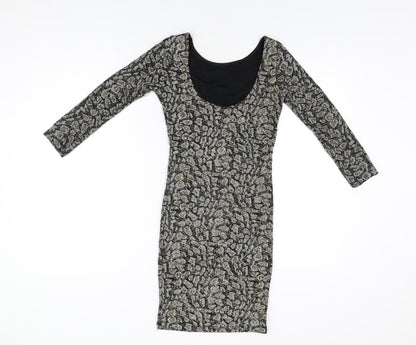 Topshop Womens Black Geometric Nylon Mini Size 8 Round Neck Pullover