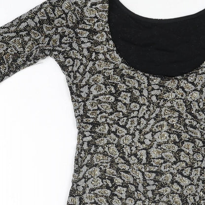 Topshop Womens Black Geometric Nylon Mini Size 8 Round Neck Pullover